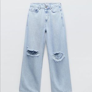 zara Z1975 high waist wide leg ripped jeans (long length?)